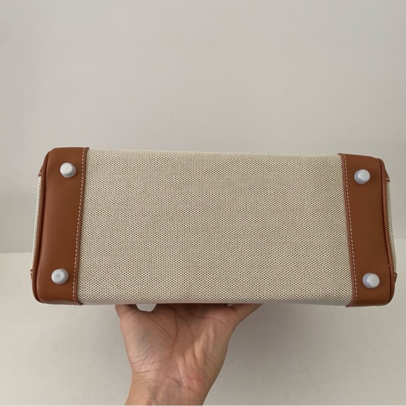 Canvas Leather Toile 30 Structured Bag w/ Lock Key Doctor's Satchel Crossbody C4 - Picture 9 of 15